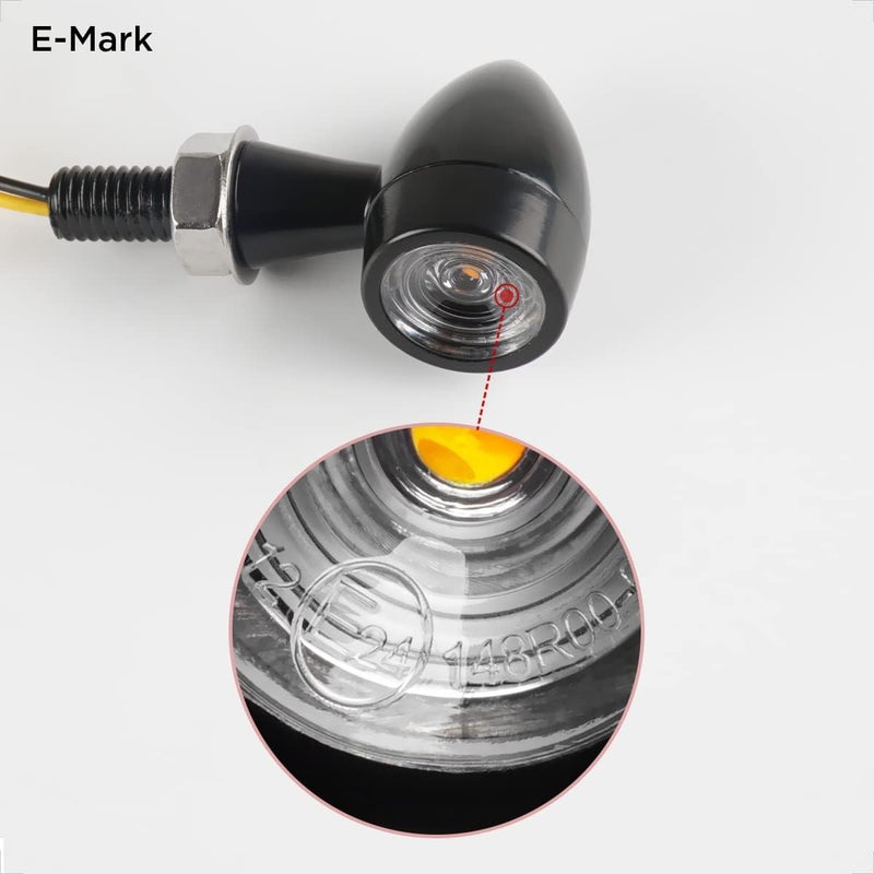 evermotor إشارات دوران دراجة نارية ميني بوليت - أضواء وامضة LED عالمية، مؤشرات أمامية وخلفية مقاومة للماء لهارلي، دراجة ترابية، ياماها، هوندا، كافيه ريسر، كروزر - ضوء كهرماني، 4 قطع - Image 4